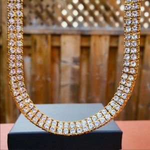 Gold Plated Iced Out Double Row Tennis Necklace
